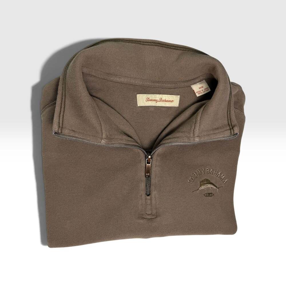 Tommy Bahama Mushroom Brown/Taupe 1/4 Zip Cotton Sweatshirt M
